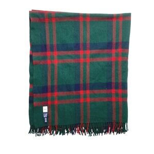 Vintage Gap Wool Throw Blanket Green Red Plaid Made in England Heritage 66x55